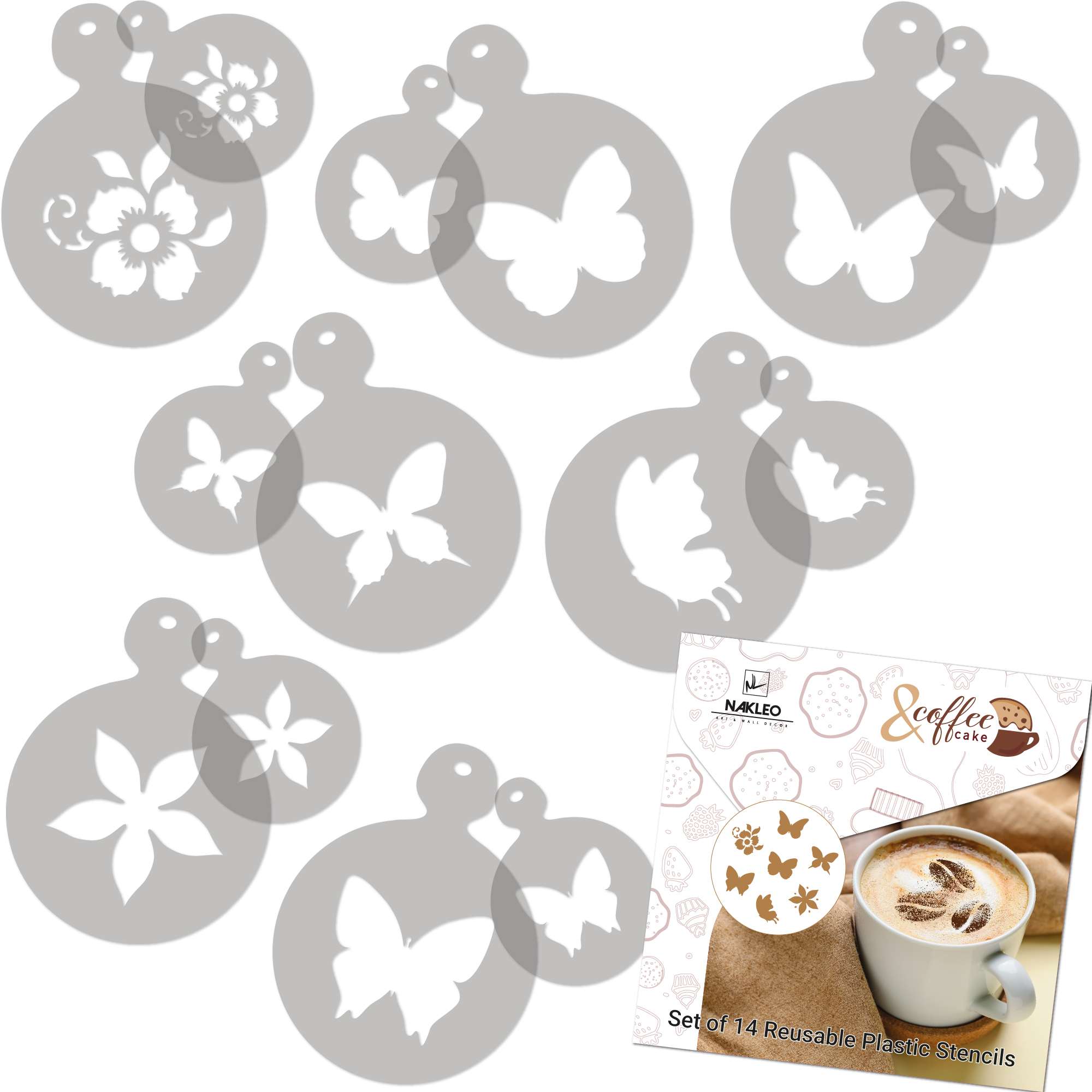 Coffee and Cake Decorating Stencils (14 pcs.) // BUTTERFLIES Coffee and Cake Decorating Stencils (14 pcs.) // BUTTERFLIES
